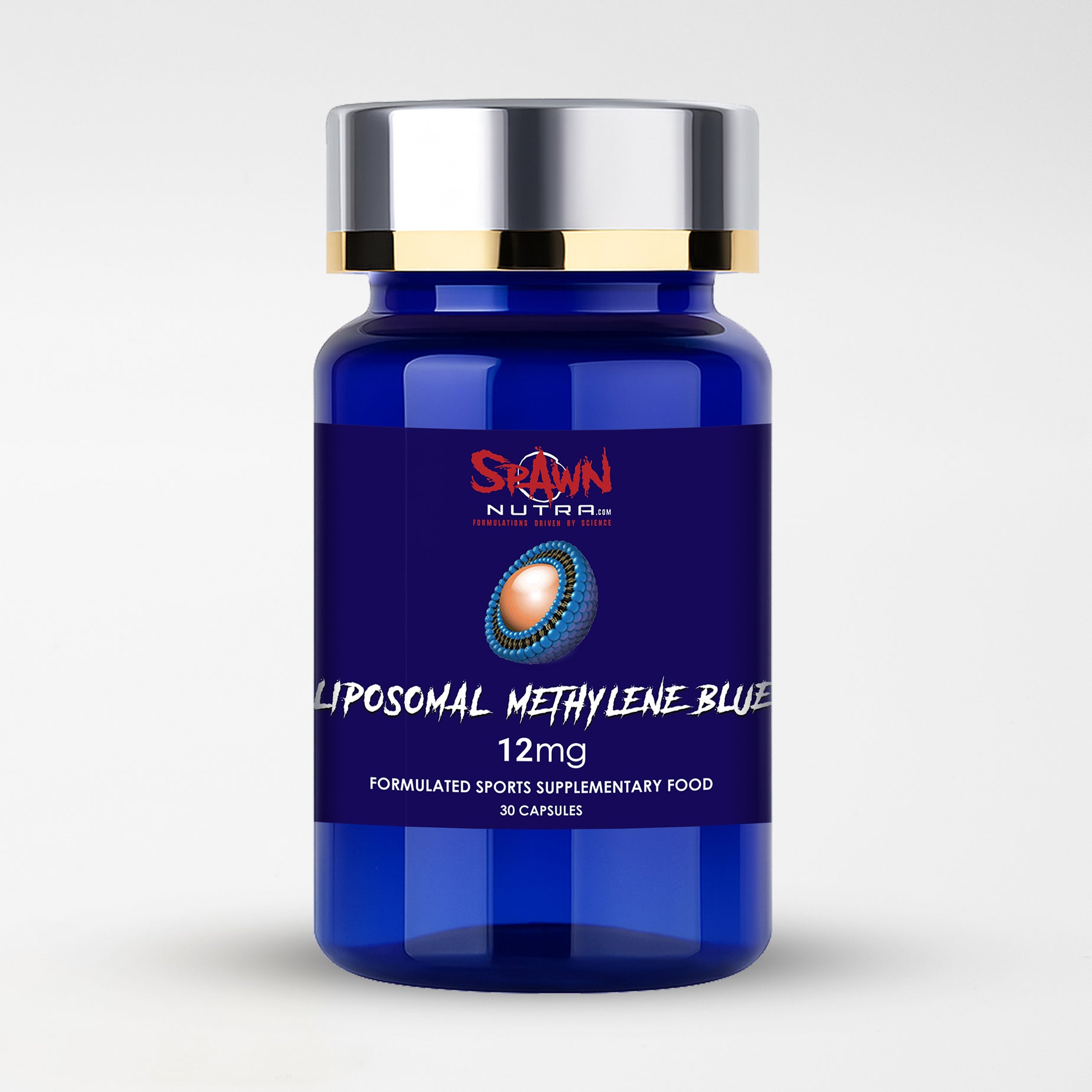 SPAWN NUTRA Liposomal Methylene Blue 12mg supplement bottle with 30 capsules