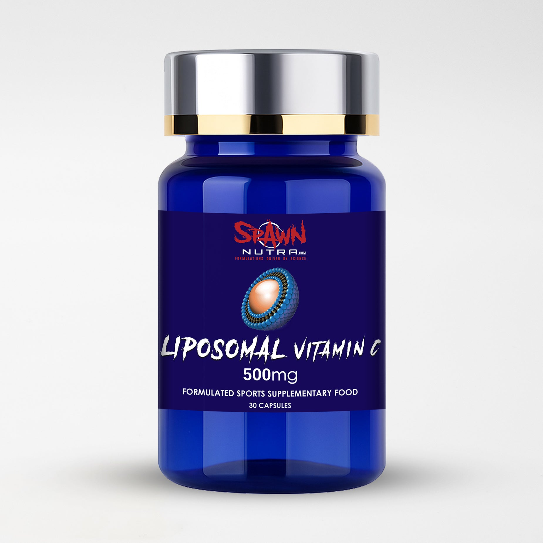 Liposomal Vitamin C Supplement bottle with 500mg capsules by SPAWN NUTRA for enhanced absorption.